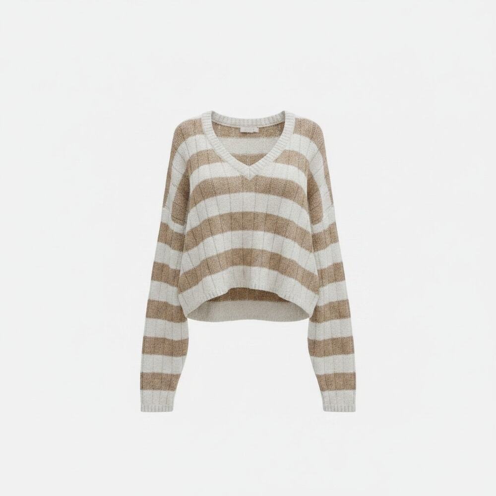 NEW Pacsun LA Hearts Striped Crop Knit Sweater Large V-Neck Oversized Cropped